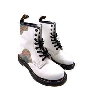 Dr Martens 11821 White Leather 8 Eye Lace Up Combat Ankle Boots US7 EU38 Custom